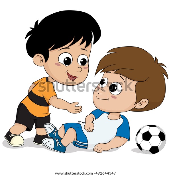 kids show good sportsmanship during soccer\
match.vector and\
illustration.
