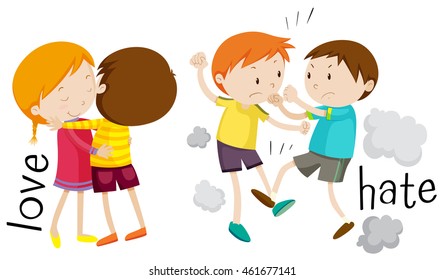 Kids showing love   hate illustration