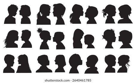 kids side face vector silhouettes