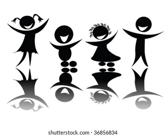 Kids silhouette in black and white, editable vector