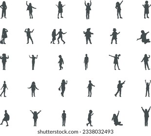 Kids silhouette, Children silhouettes, Children kids silhouette, Kids activities silhouette, Kids icon.