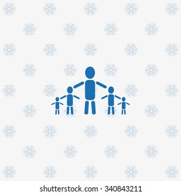 kids silhouette family. icon. vector design  background with snowflakes