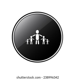 kids silhouette family round black glossy button for the site, vector, EPS 10