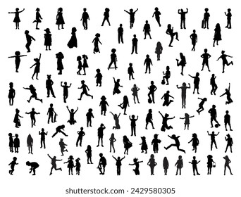 Kids silhouette vector art white background