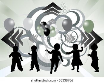 Kids silhouettes and abstract