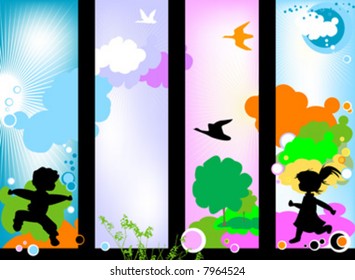 kids silhouettes against a sunny sky