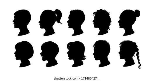 Kids silhouettes collection. Vector isolated boys and girls illustrations.