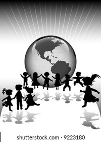 kids silhouettes and planet earth