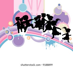 siluetas de niños corriendo y saltando