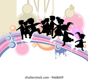 kids silhouettes running and jumping