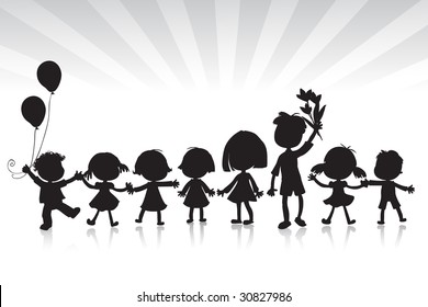 kids silhouettes, white and black