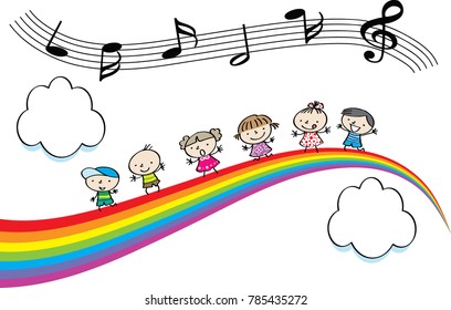 kids sing on the rainbow vector