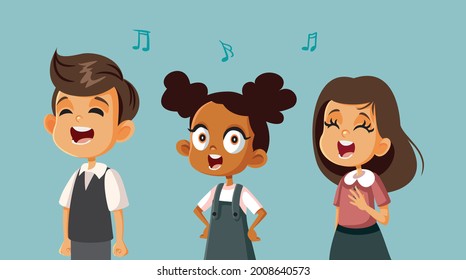 Kids Singing in a Choir Vector Cartoon Illustration. Group of male and female music students performing together a song 
