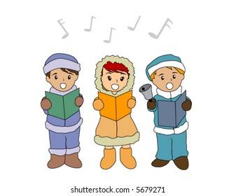 Kids singing Christmas Carols - Vector