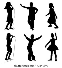 Kids singing dancing (vector)