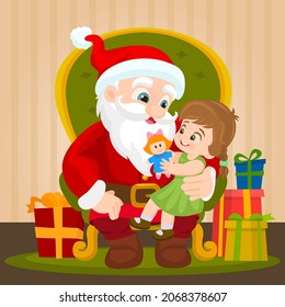 Kids Sitting On Old Santa Claus Lap