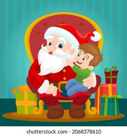 Kids Sitting On Old Santa Claus Lap