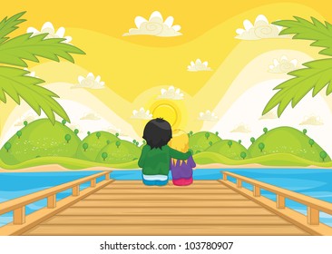 Kids sitting on pier
