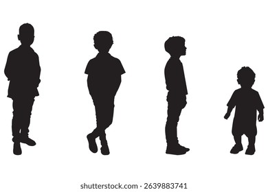 Kids sitting silhouettes vector black and white illustration. Growing Up: boy  Silhouette Moments  . eps 10