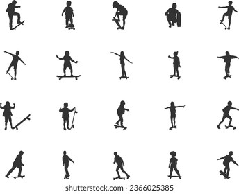 Kids skateboarding silhouette, Skate silhouette, Skateboard silhouettes, Skateboard vector, Child skateboarding silhouettes, Skateboarding bundle set