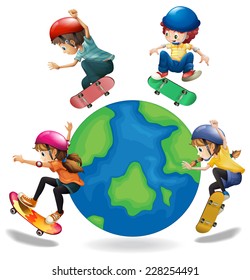 Kids skating around the Earth