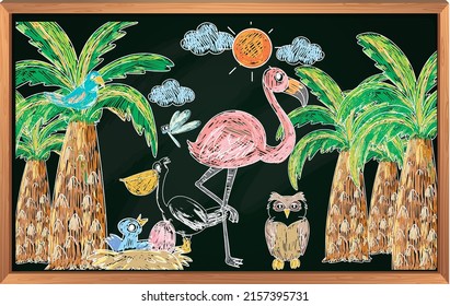 Kids sketch colored in hand drawn style illustration