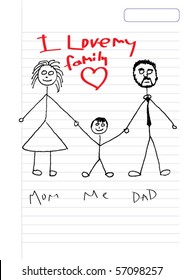kids sketch happy family - i love my family