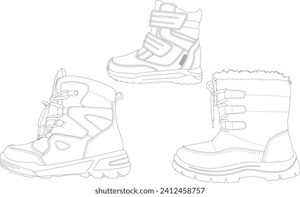 Kids Ski boots vector illustrator set