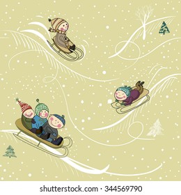 kids sledding seamless texture