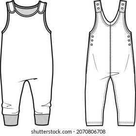 kids sleeveless romper suit flat sketch vector illustration