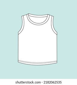 kids sleeveless tee shirt flat sketch illustration new born baby boy, girl 