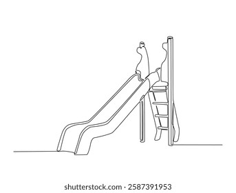 Kids slide playground line art drawing vector illustration. Continuous line art drawing of slide playground. Editable stroke.