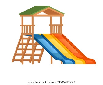 Kids Slide Playground With Tower And Ladder Vector Illustration Isolated On White Background