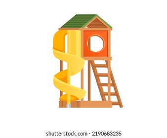 Kids Slide Playground With Tower And Ladder Vector Illustration Isolated On White Background