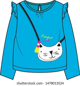 KIDS SLING BAG PRINT TEE CAT POUCH VECTOR ILLUSTRATION