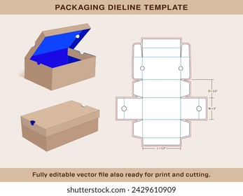 Caja de zapatillas de deporte para niños Tamaño grande 5.2 x3 x 2.5 pulgadas Dieline Plantilla | plantilla de línea de troquel de caja de zapatos corrugada de una sola pieza