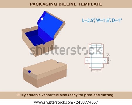 Kids Sneaker Shoe box Mini size 2.5x 1.5x1 Inch Die line Template | One piece corrugated shoebox die line template