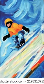Kids Snowboarding Poster Vector Illustration