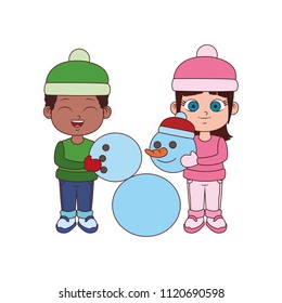 Kids with snowman