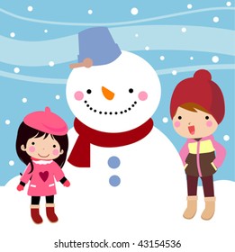 Kids with Snowman