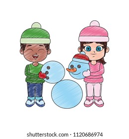 Kids with snowman scribble