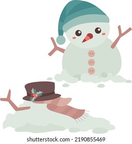 Kids and Snowman Theme Illustration Vector