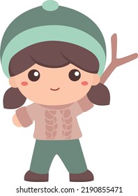 Kids and Snowman Theme Illustration Vector