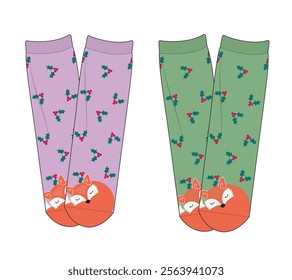  Kids socks mockup template vector design technical illustration.