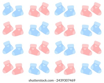 Kids Socks Seamless Pattern. Gender Reveal Party Pink and Blue Background. Baby Stuff Backdrop.