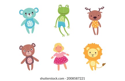 Juego de Juguetes Suaves para Niños, Rana, ciervo, Oso de peluche, Muñeca, Vector De Caricatura De León Ilustración