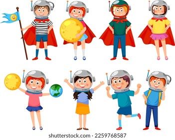 Kids in space astronomy theme illustration