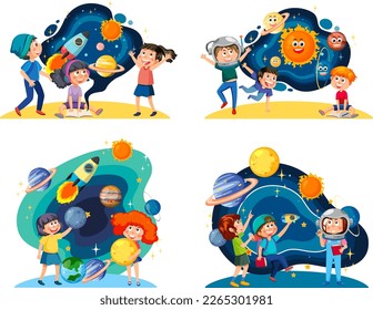 Kids in space theme illustration