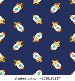 Kids spaceships vector seamless pattern. Children rockets design, jet background, galaxy wallpaper