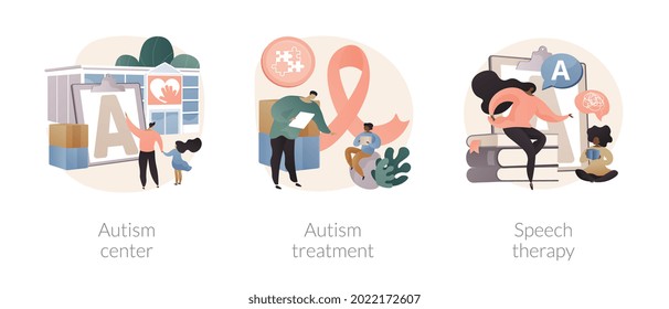 Kids With Special Needs Help Abstract Concept Vector Illustration Set. Autism Treatment In Learning Disability Center, Speech Therapy, Development Delay, Behavior Disorder Analysis Abstract Metaphor.